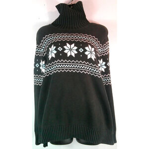 Izod Women's 3x Knitted Snowflake Turtleneck Sweater